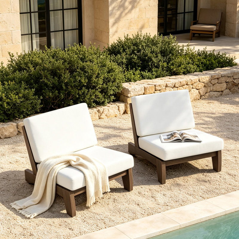 Ensemble de sièges d'extérieur 2 pièces avec coussins pour patio ou jardin Polett, Blanc, Brun