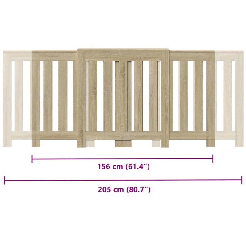 Extra Large Radiator Cover, Sonoma Oak, 205 x 21.5 x 83.5 cm, Vertical Slats