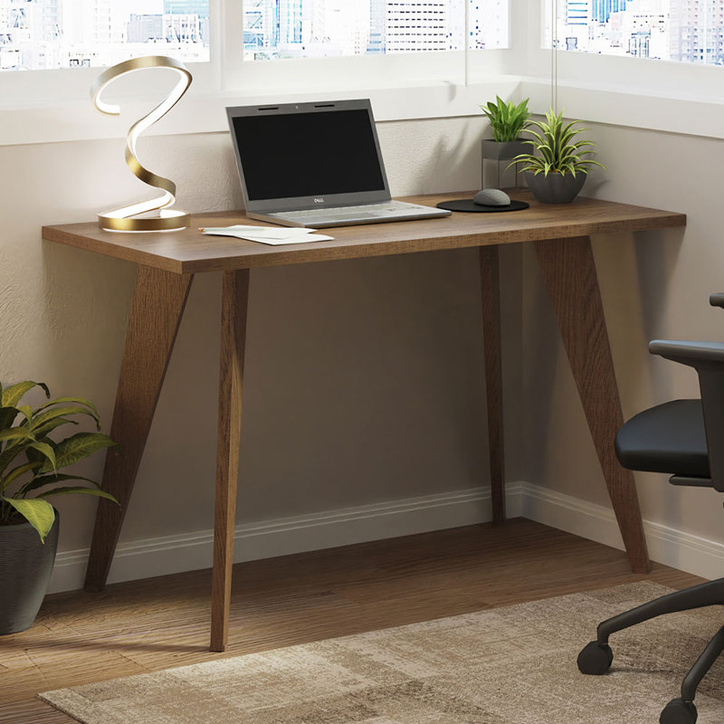 Bureau d'ordinateur moderne Latitude Run® L 47 po, table d'ordinateur, bois, poste de travail de bureau - brun