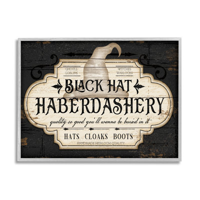 " Black Hat Haberdashery Halloween Sign Spooky Heirloom Quality " by Jennifer Pugh
