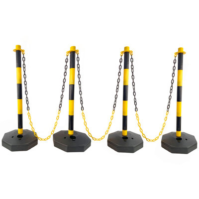 4 Pack Traffic Delineator Post Cones With Fillable Base, Adjustable Plastic Safety Barrier With 5Ft Plastic Chain, Outdoor And Indoor Crowd Control Stanchion For Traffic Control And Warning W/R