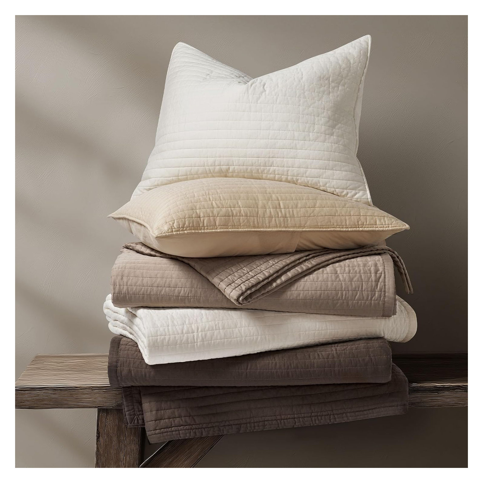Oversized Cotton Sateen Channel Stitch Quilt Set - 3 Pieces King/Queen Bedding Comforter Set with Pillow Shams, All Season Lightweight Bedspread