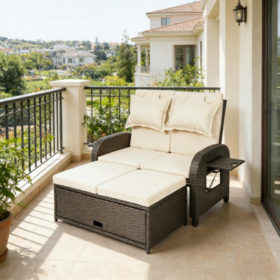 Wicker Outdoor Daybed,3-in-1 Convertible Design Reclining Sofa,Rattan Daybed