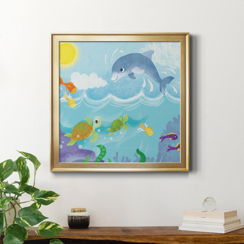 «Mermaid Play II», peinture sur toile encadrée, H 34,5 po x l 34,5 po x P 1,5 po, Or
