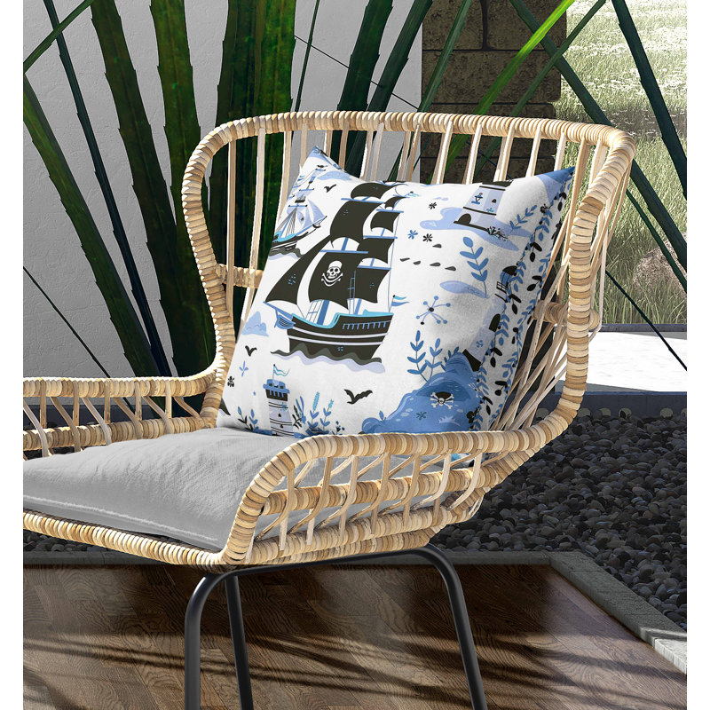 Coussin intérieur / extérieur Treasure Island, Bleu, Carré 16 po