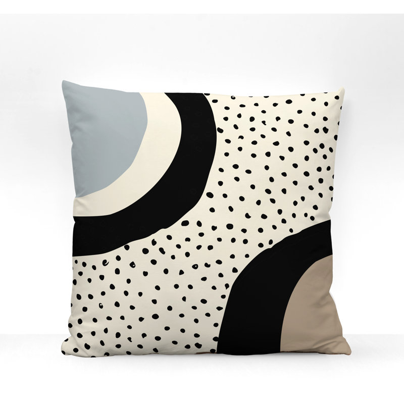 Coussin décoratif intérieur / extérieur en polyester filé Jira, 19 po x 19 po, Gris / blanc cassé / beige / noir