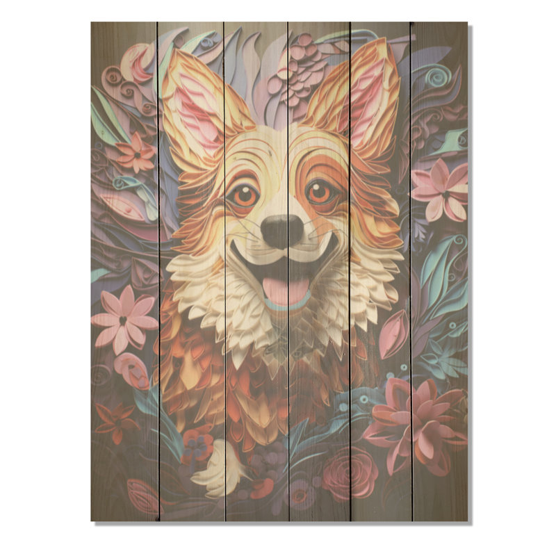 Corgi Charm - art mural en bois de chien sur bois de pin naturel, H 32 po x l 24 po