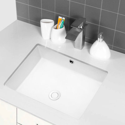 Stain Ceramic Undermount Bathroom Sink - 21.91"X15.34", White, Overflow Protection, For Daily Use With 22"X15.5", Elegant And Generous, Home Commercial Bathrooms