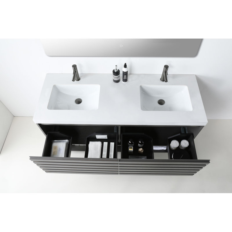 Matera 60" W Double Vanity, White, Charcoal