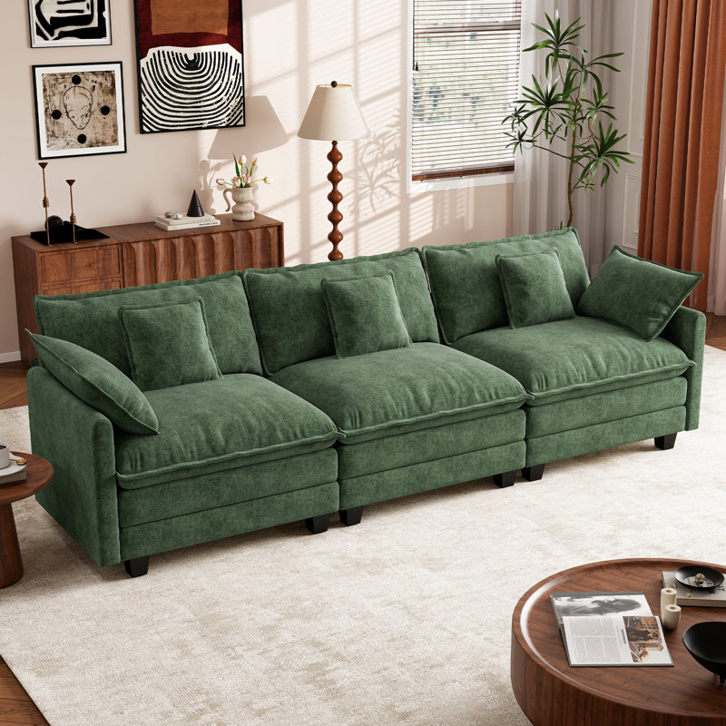 George 111.5" Chenille Modular Sectional Sofa, Green