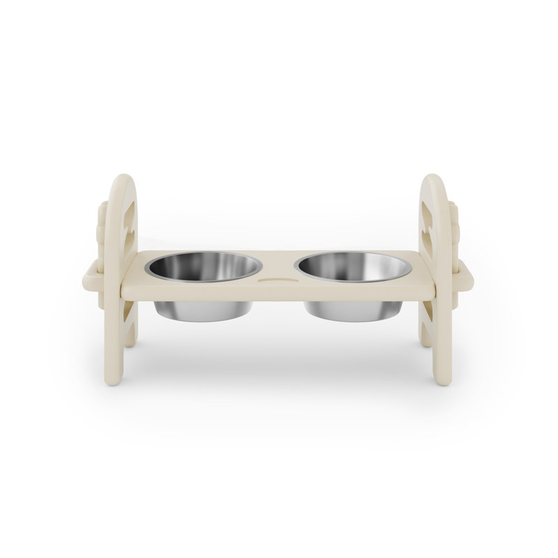 Bol pour animaux de compagnie beige, bois recyclé, réglable, pratique pour les animaux de compagnie