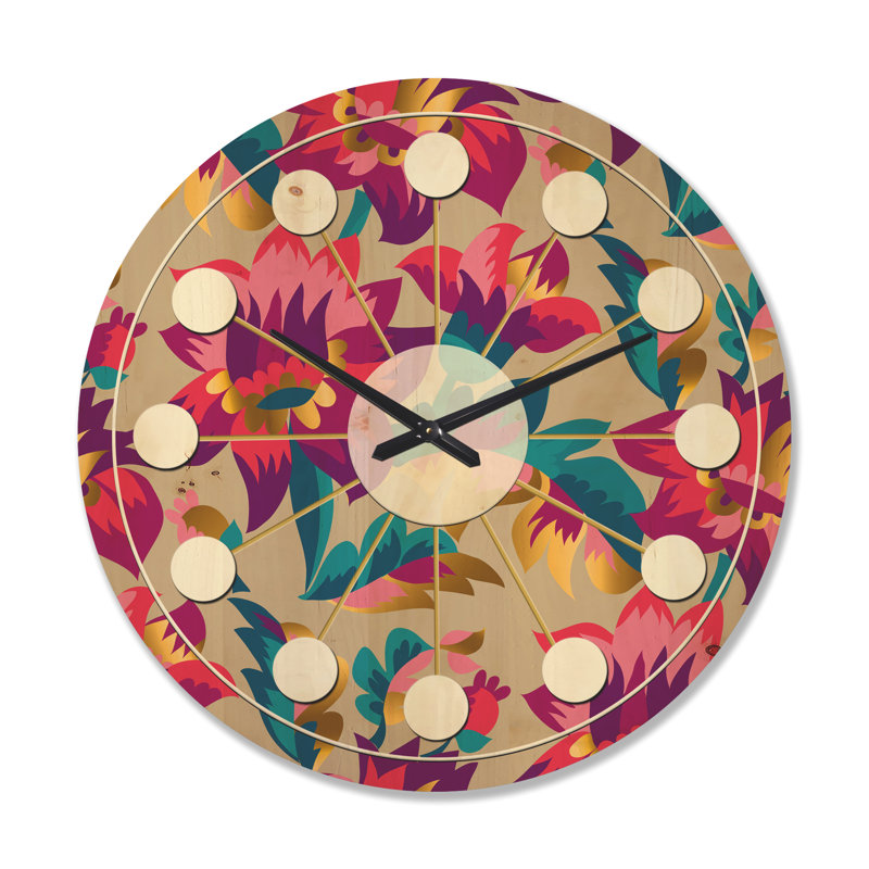 Horloge murale en bois Elegant Blossom Folk, Grand