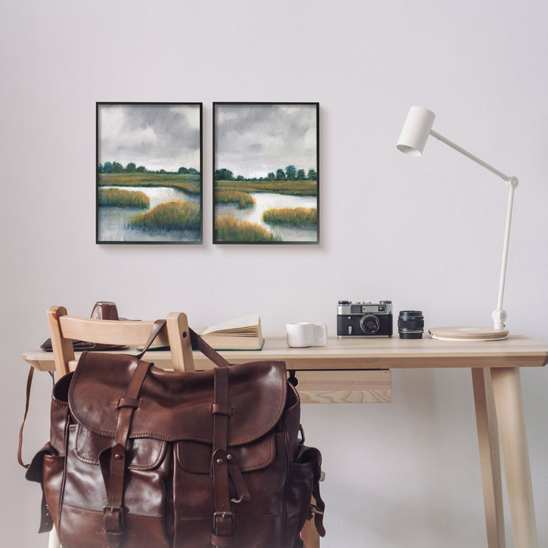 Paysage de marais rustique Grassy par Tim Otoole - ensemble de 2 impressions sur bois, H 14 po x l 22 po x P 1,5 po