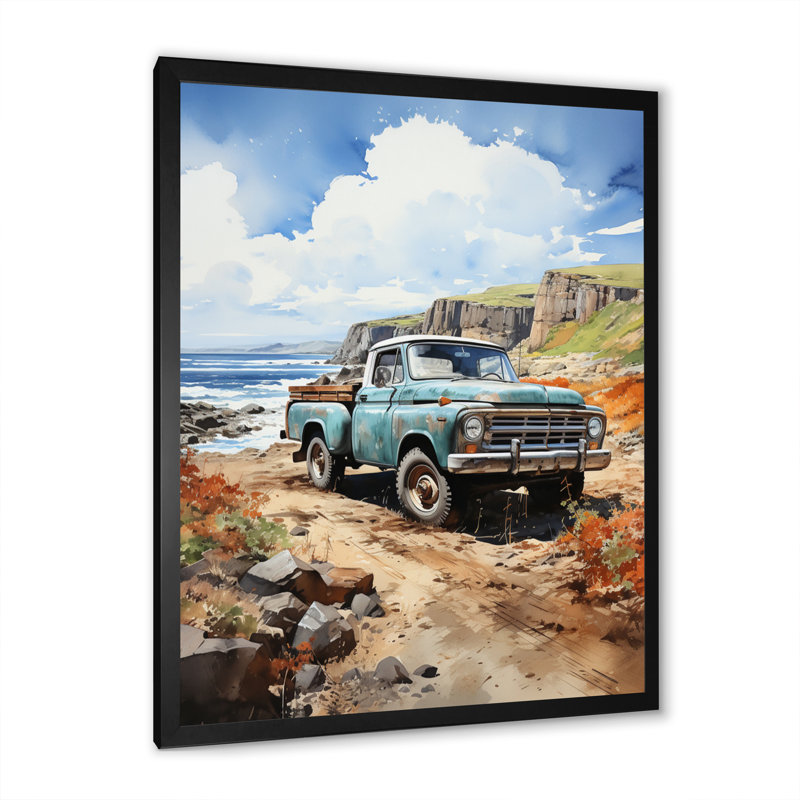 Taourirt Pickup Truck Coastal Harmony - Imprimé, H 20 po x l 12 po x P 1 po, Cadre photo noir