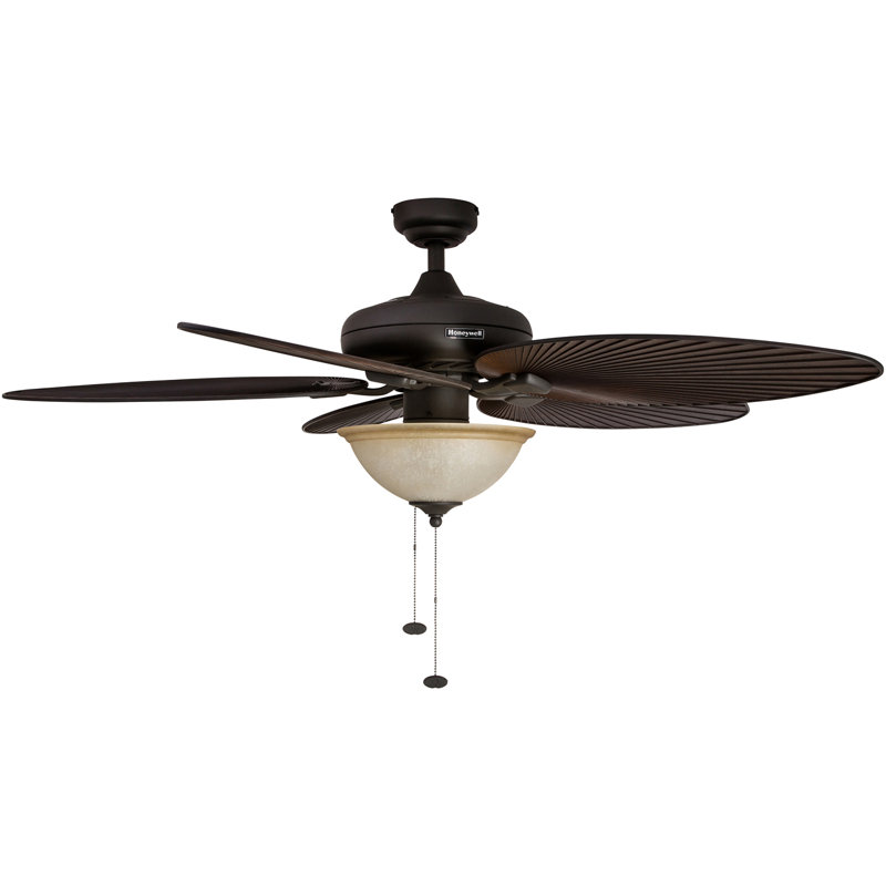 Bronze Palm Leaf 52" Ceiling Fan with Sunset Glass Bowl Light