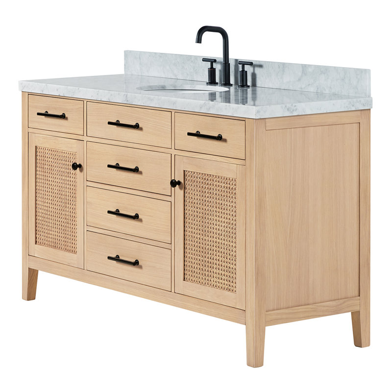 ARIEL Camila 55 Single Sink Bathroom Vanity with Italian Carrara Marble Top, Oval, 61"