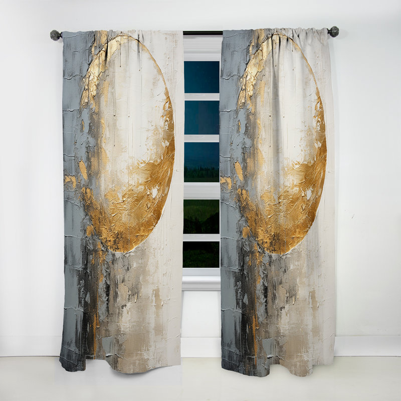 Minimalism Grey Gold moon potteries - Modern Velvet Curtain - Room Darkening - 1 Panel, 52" W x 90" L