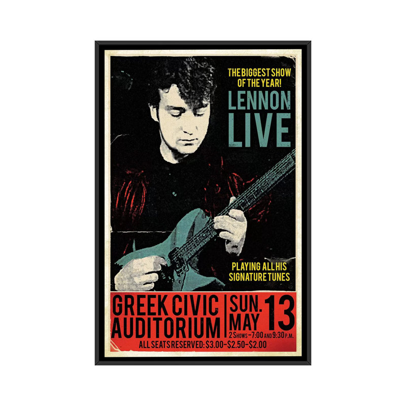 John Lennon at the Greek Civic Auditorium by Radio Days - Graphic Art Print on Canvas, 66.04 cm H x 45.72 cm W, Black Framed
