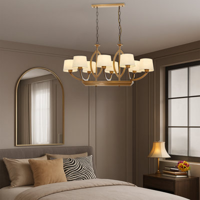 8 Lights Metal Body Glass Cap Vintage Shaded Chandelier
