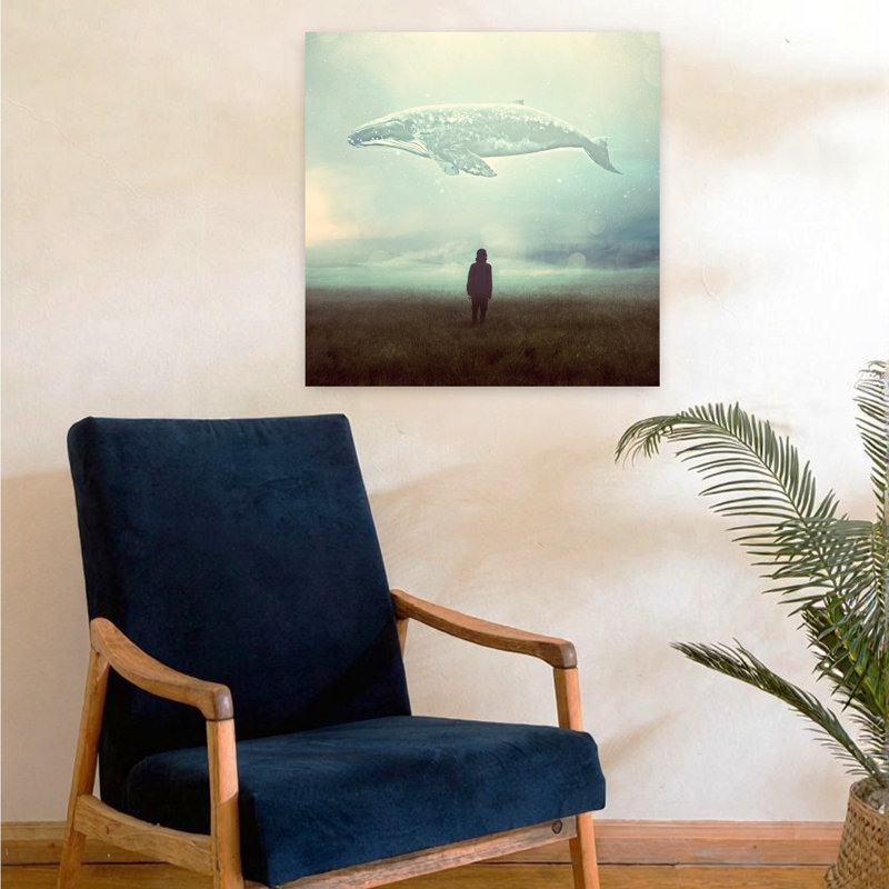 Art mural, paysage de baleine abstraite, H 24 po x l 24 po