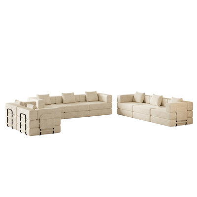 8 seater , corduroy fabric sofa with side storage pockets and cushions, comfortable folding sofa bed for living room, bedroom and study
