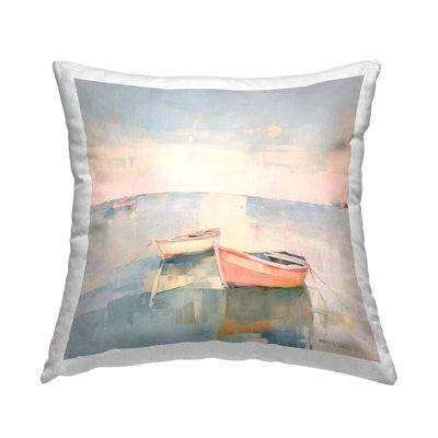 Pastel Docked Boats Decorative Printed Throw Pillow Design by Irena Orlov