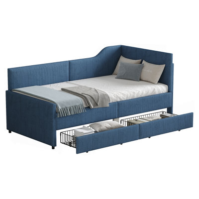 Twin Size L-Shaped Corduroy Daybed,Upholstered Bed Frame With 2 Storage Drawers by Latitude Run
