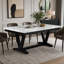 Table de salle à manger moderne moderne en faux marbre et noir avec table en V et tréteaux