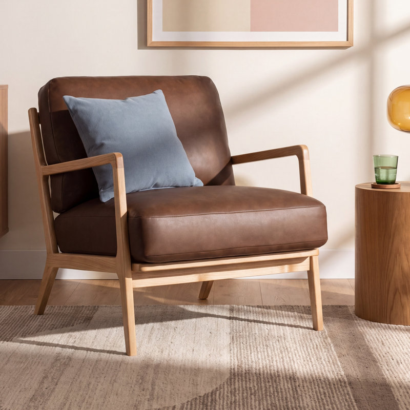 Carmelo Genuine Leather Accent Chair, Dark Brown Genuine Leather