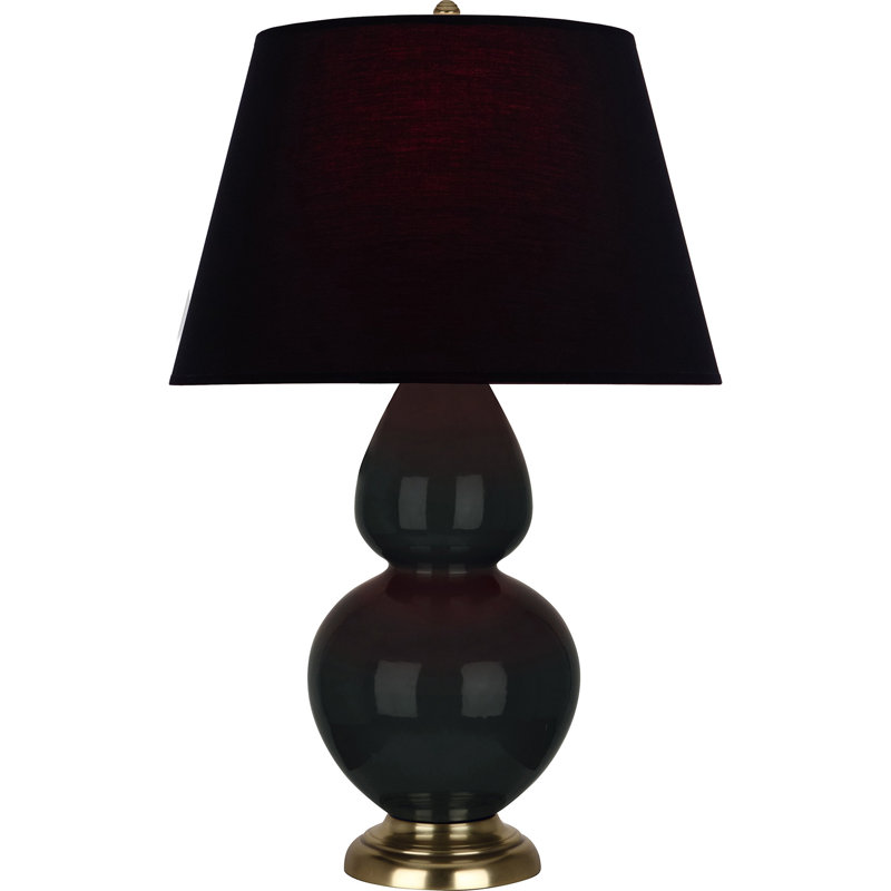 Lampe de table double gourde en céramique, Obsidienne vernie / laiton, Noir / Rouge, Laiton