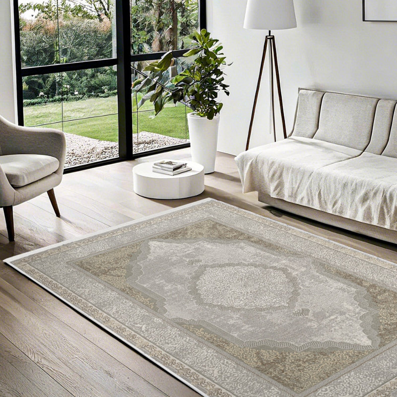 Tapis oriental gris à imprimé numérique tissé antidérapant lavable à la machine