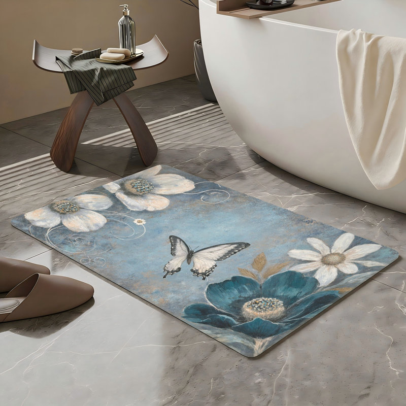 Tapis pour salle de bain Vintage Floral 20 x 32 pouces bleu