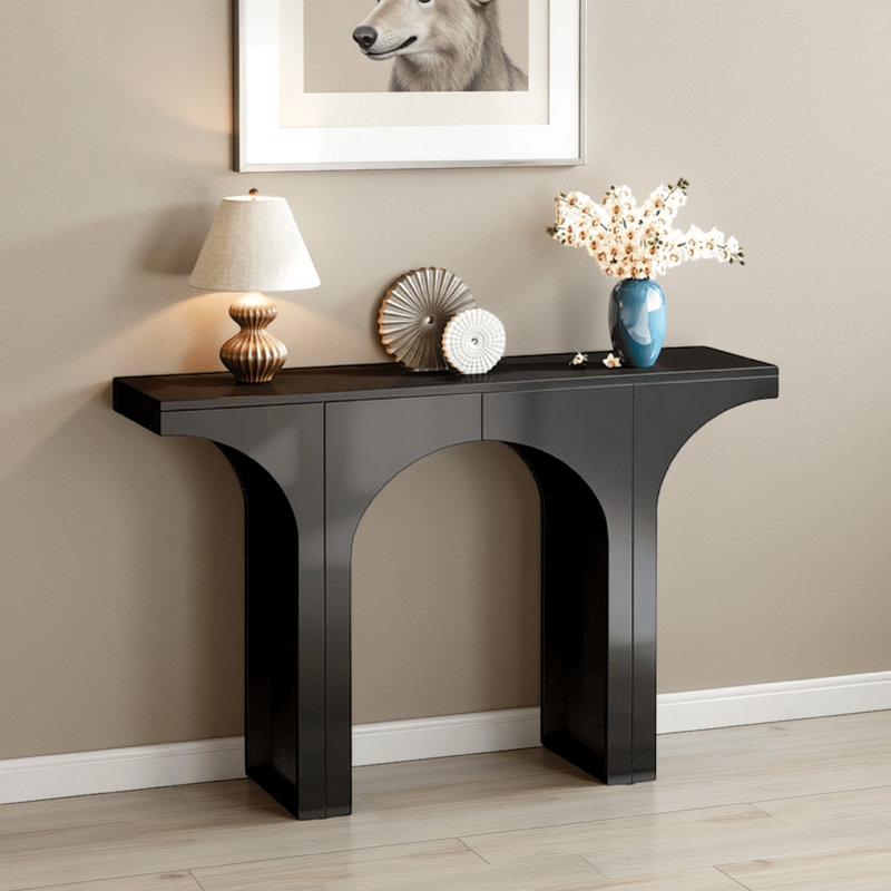 Console Table, 47 Inch Long Rectangular Top, Modern Black Arch Base