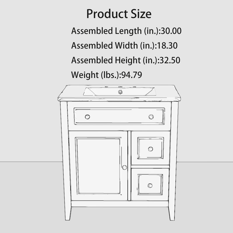 Jonnetta 30'' Single Bathroom Vanity with Ceramic Top, White, Black