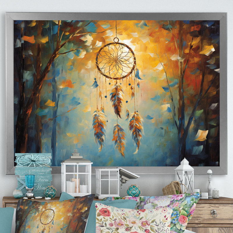 «Blue Dream Catcher Impressionist Whispers», reproduction sur toile, H 24 po x l 32 po x P 1 po, Cadre simple argenté