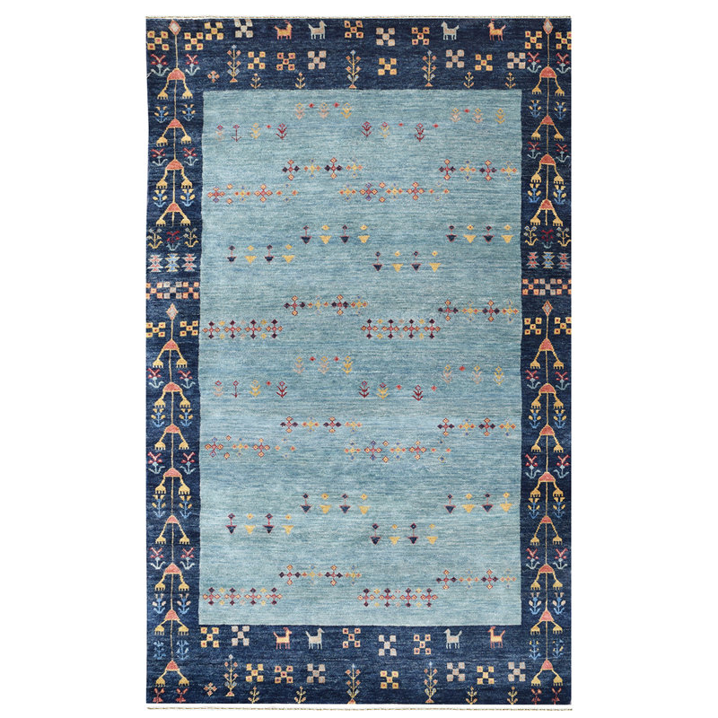Wool Southwestern Area Rug in Green, Rectangle 5' x 8'