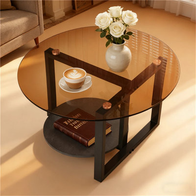 Table d'appoint ronde en verre trempé ambré pour le salon