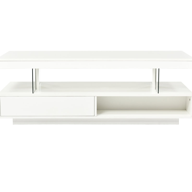 Table basse à DEL pour la maison: blanc, 2 tiroirs, 16 lumières colorées, 6 réglages de luminosité et un salon blanc avec espace de rangement confortable: style moderne. Choix de couleurs, réglable
