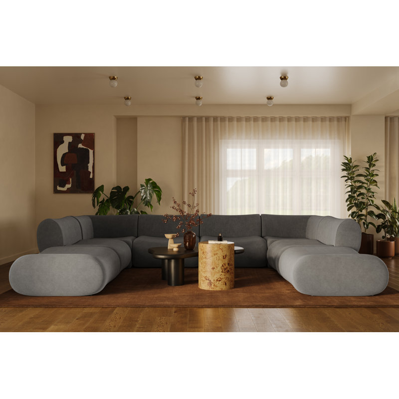 Chue Charcoal Gray Upcycled Fabric Modular U-sectional, Gray Polyester Blend