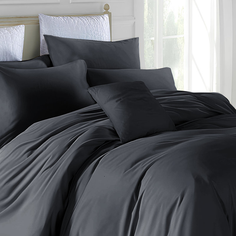 Marnisha Microfiber / Polyester Solid Colour Duvet Cover Set with Pillowcases, Charcoal