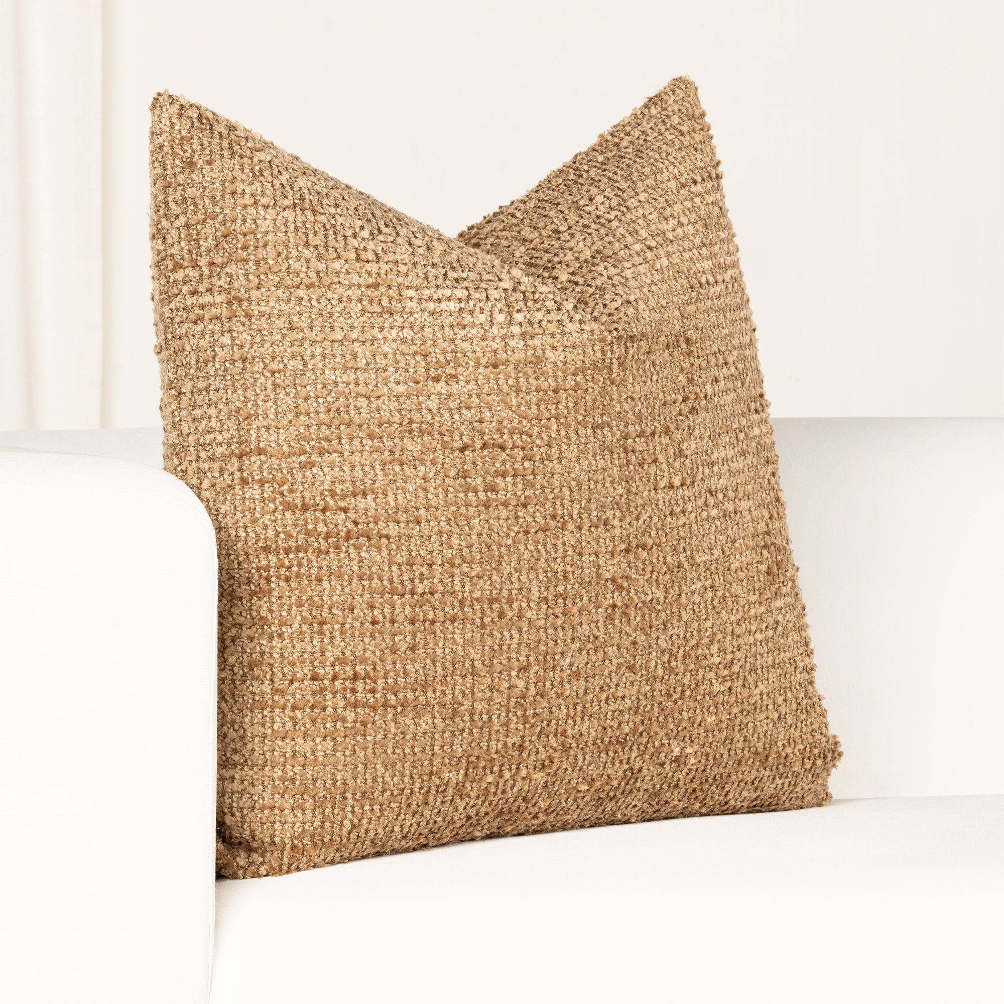 Cozy Chenille Disk Accent Pillow - Textured Sophistication and Comfort, Brown, Feather, Square 20"