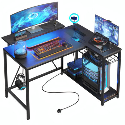 Baford Modular L-Shaped Steel Computer Desk with Built-In Electrical Outlet