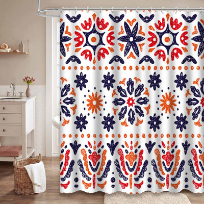 Rideau de douche bleu sans couture à lignes horizontales rétro avec 12 crochets