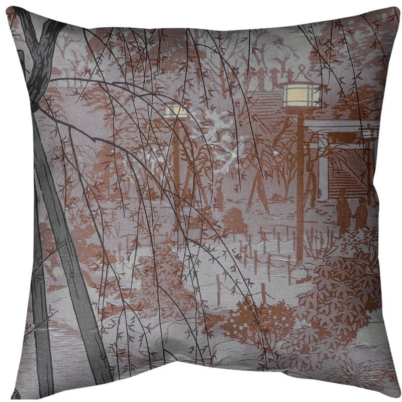 Coussin décoratif misty soirée à shinobazu étang, 14 po x 14 po, Rouge, Polyester sergé