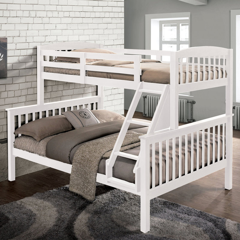 Lit double simple transitionnel avec bois franc massif blanc, incliné et à lattes, l 60 po x P 81 po H 68 po, pour la chambre à coucher