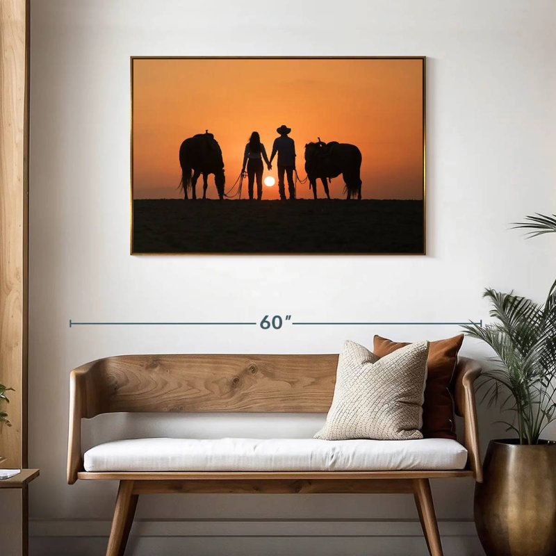 Couple de cowboys, Cadre flottant doré, 43 po x 29 po