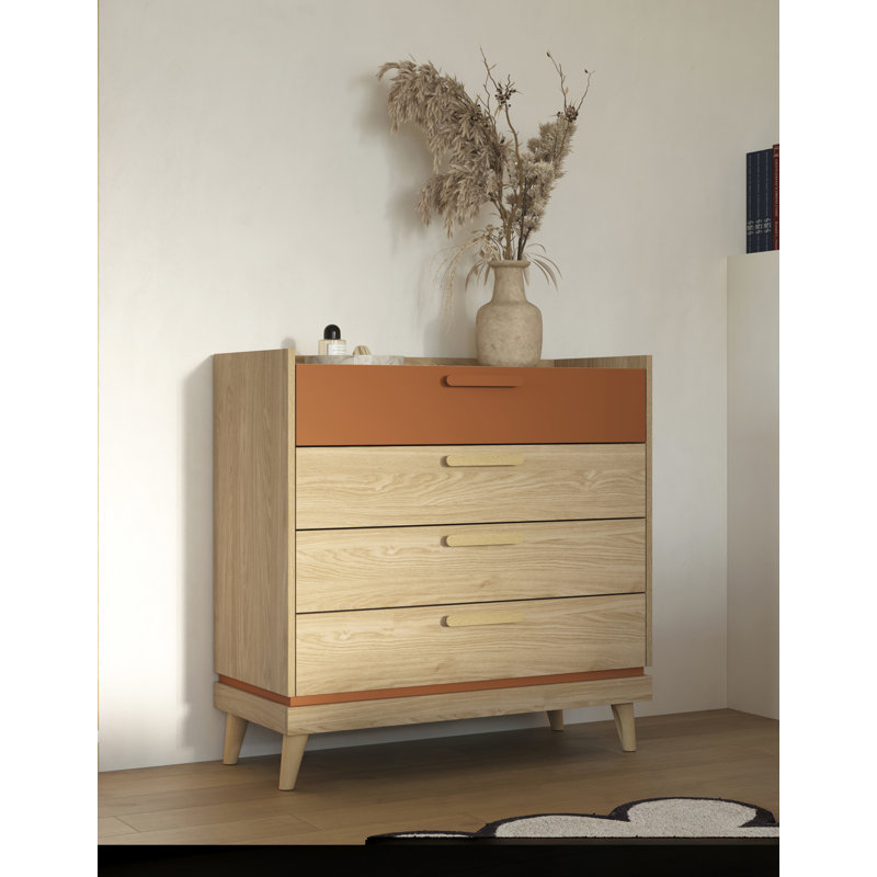 Holladay 90cm W 4 - Drawer Chest of Drawers, Beige/Orange