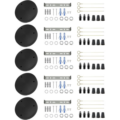 Ensemble de 5 luminaires suspendus en métal à 3 prises avec rosette de 200 mm et plaque de plafond durable de 25 mm de hauteur pour les luminaires décoratifs décoratifs