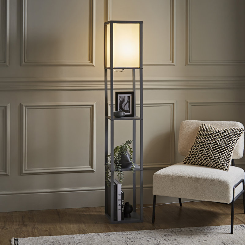 Lena Struttura 160cm Floor Lamp Wooden Shelves Floor Lamp in 4 Colours, Grey, No