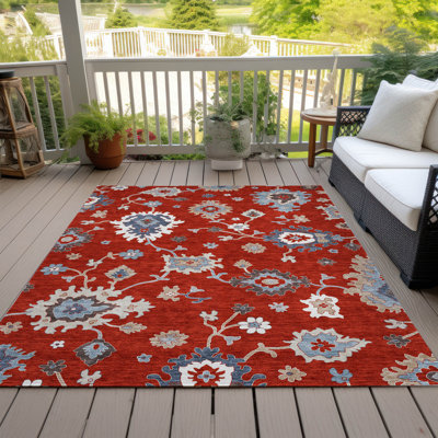 Lummus Washable Damask Indoor / Outdoor Rug